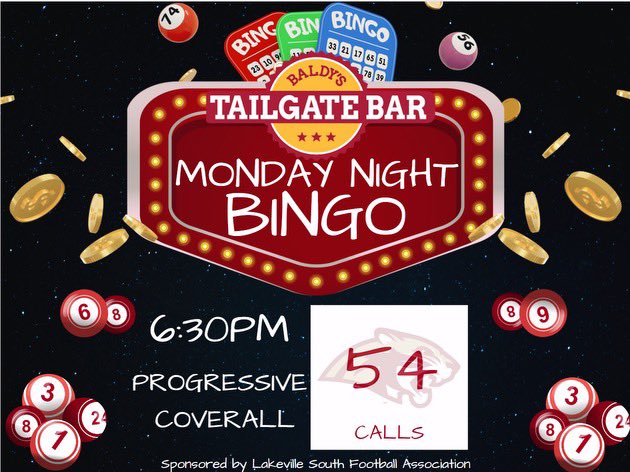 BaldysTailgate's tweet photo. $400 pot tonight 54 or less calls. Bingo is your name winning is the Game!! https://t.co/MxjI5nkqNB
