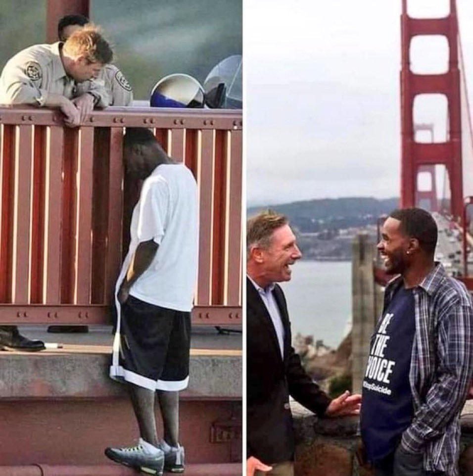 @Morbidful In 2005 Kevin Berthia went to the Golden Gate Bridge to end his life He ended up talking about his life with Officer Kevin Briggs while he was on the edge of the bridge 10 years later they meet on the same bridge in much better circumstances