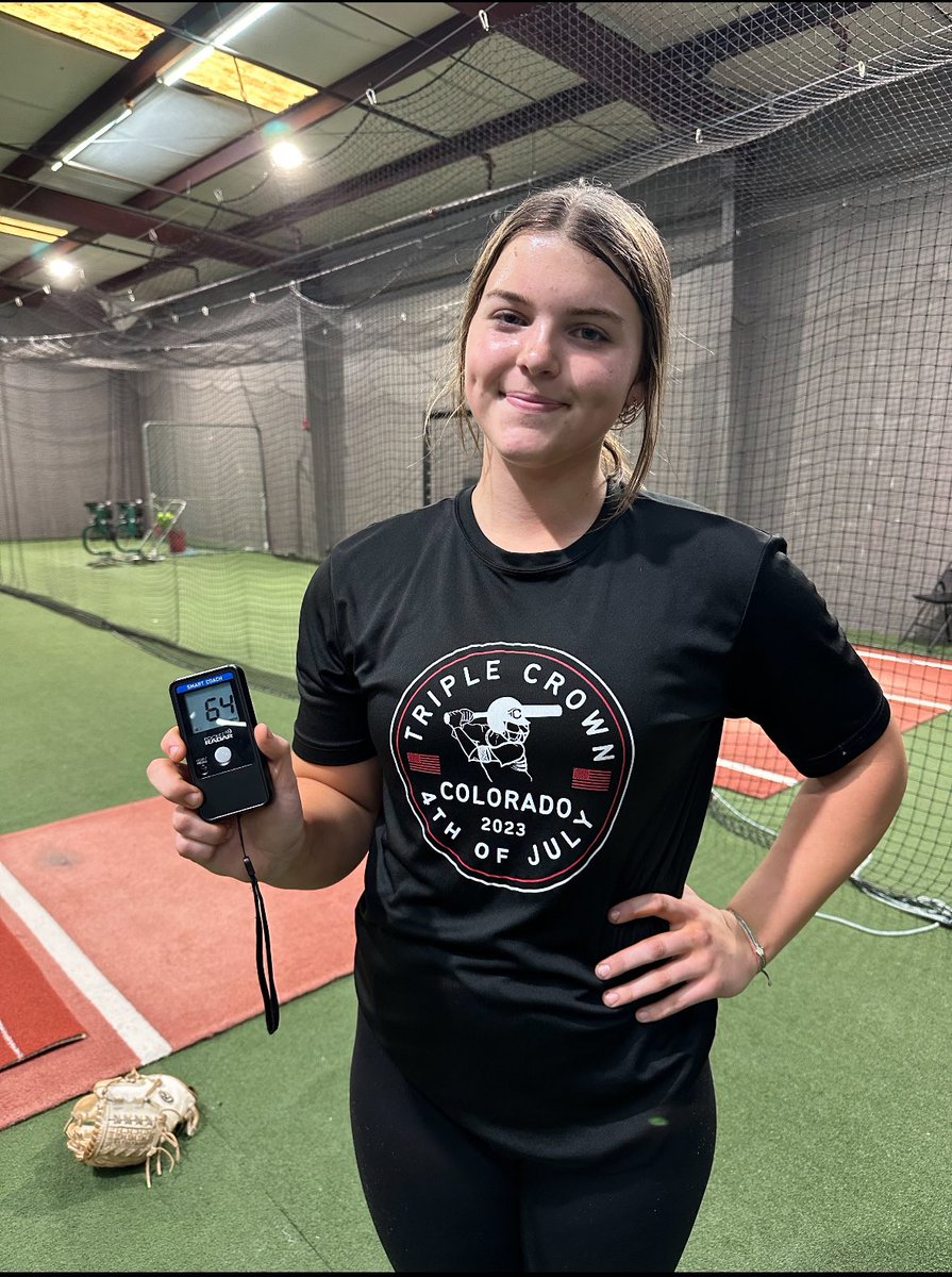 🚨🚨NEW PR!!! Had an awesome lesson with @rhvaughan5 . Super excited that I hit my new PR of 64 mph!! Next stop 65!! @LadyLightningG3 @LLGCOACH @LLG_MW @Org_LLG @BethTorina @slis23 #softball #pitcher #classof27 #freshman #64mph