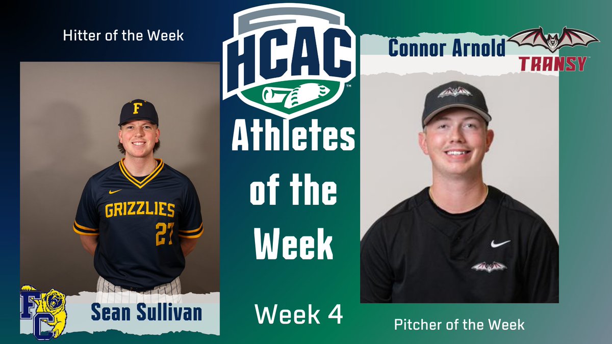 Heartland Collegiate Athletic Conference (@hcacdiii) on Twitter photo HCAC Baseball | Athletes of the Week
Congrats to the Baseball Athletes of the Week:
Hitter: Sean Sullivan, <a href="/FCGrizAthletics/">Franklin Grizzlies</a>
Pitcher: Connor Arnold, <a href="/TransySports/">Transy Sports</a>
tinyurl.com/4ynzck3d
#TheHeartofD3 | #D3Baseball HCAC Baseball | Athletes of the Week
Congrats to the Baseball Athletes of the Week:
Hitter: Sean Sullivan, <a href="/FCGrizAthletics/">Franklin Grizzlies</a>
Pitcher: Connor Arnold, <a href="/TransySports/">Transy Sports</a>
tinyurl.com/4ynzck3d
#TheHeartofD3 | #D3Baseball