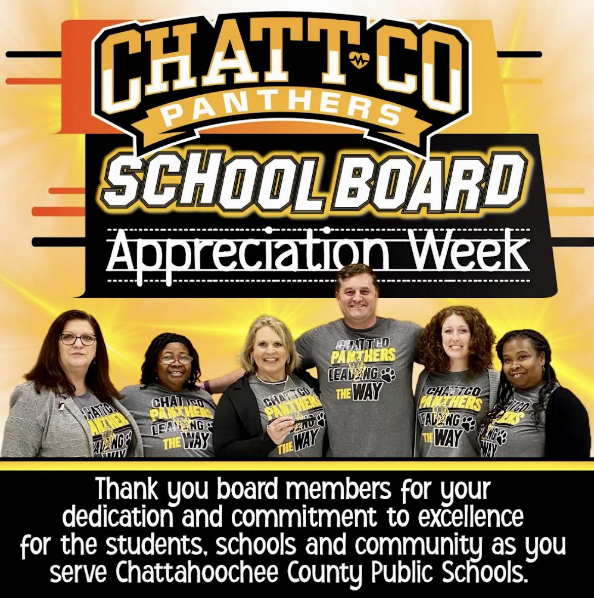 kbrooks_c's tweet photo. Sending a shout out to the #ChattCo schools Exemplary board for their pursuit of excellence in all we do for our #Panthers! #GaBoardAppreciationWeek #SupportPublicEducation https://t.co/9kVqwzbLBT