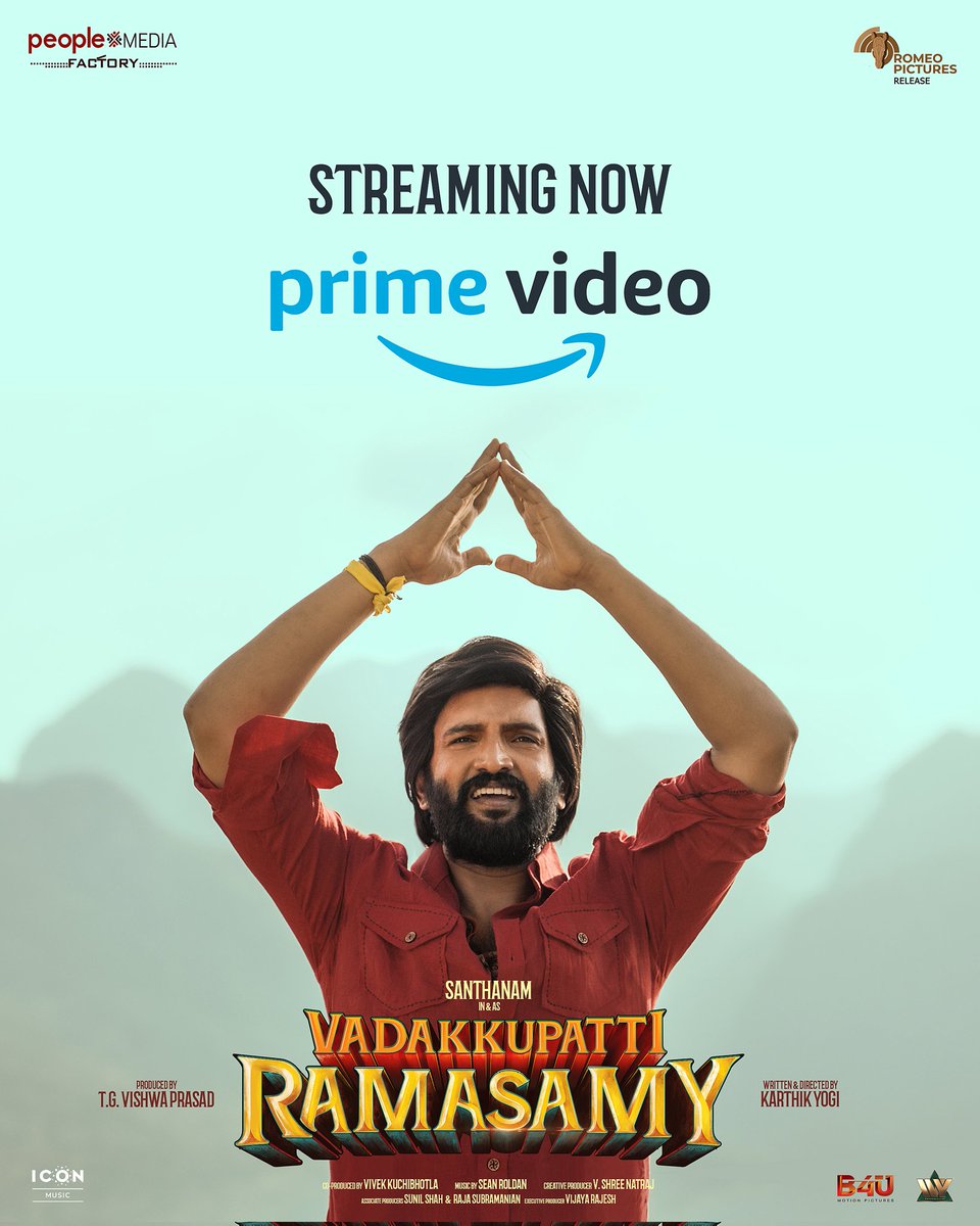 After a thundering response for the theatrical release, Fun-filled social drama #VadakkupattiRamasamy is now available on @PrimeVideoIN
 
#VadakkupattiRamasamyOnPrime 

@iamsanthanam @karthikyogidir @akash_megha @vishwaprasadtg @peoplemediafcy