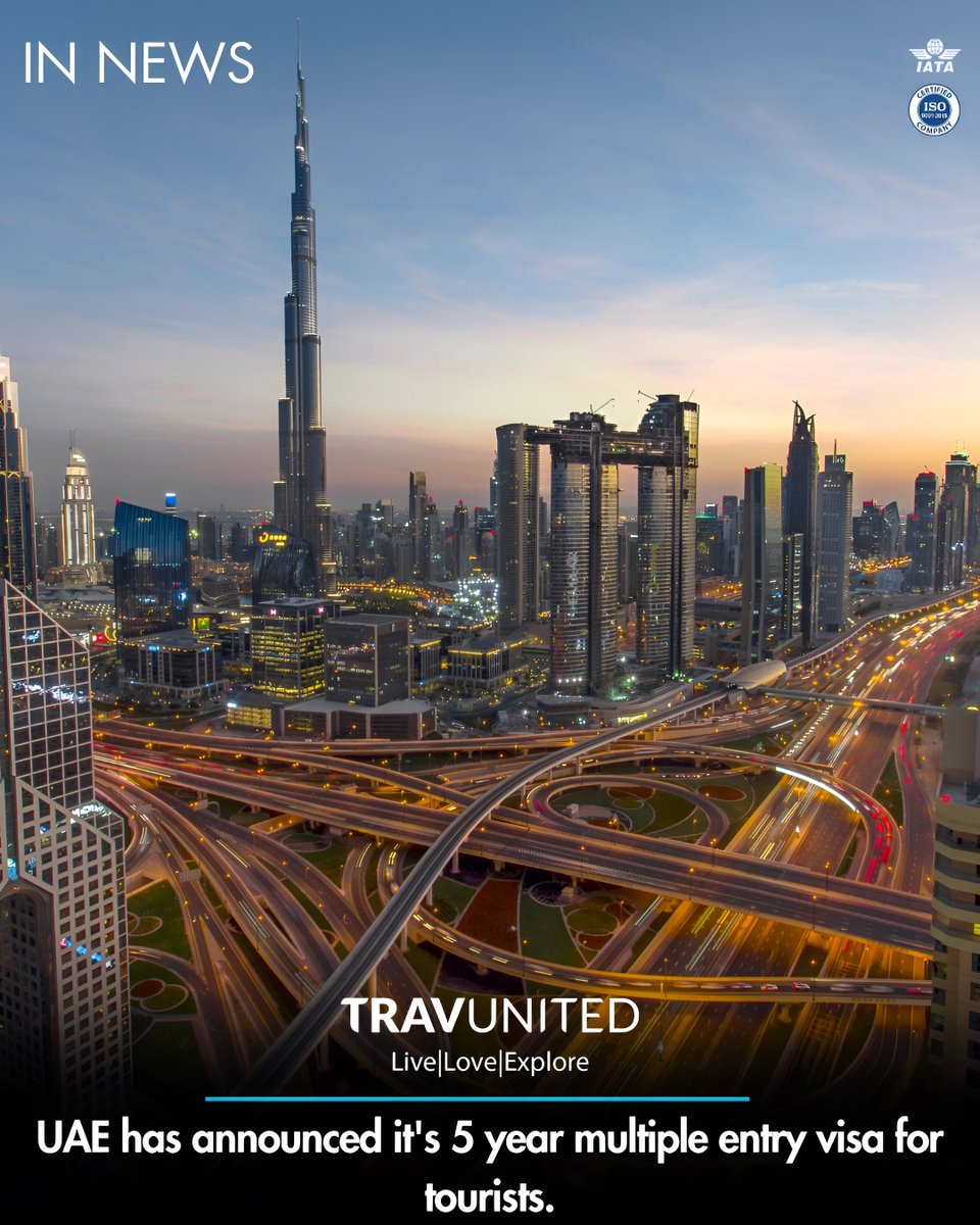 TravunitedIN's tweet image. Exciting news for globetrotters! 🌍✈️ The UAE has unveiled its 5-year multiple-entry visa for tourists, making it easier than ever to explore the Emirates&apos; wonders time and time again. 🇦🇪🎉 #UAEVisa #MultipleEntry #TouristVisa #TravelNews #ExploreUAE #LongTermTravel