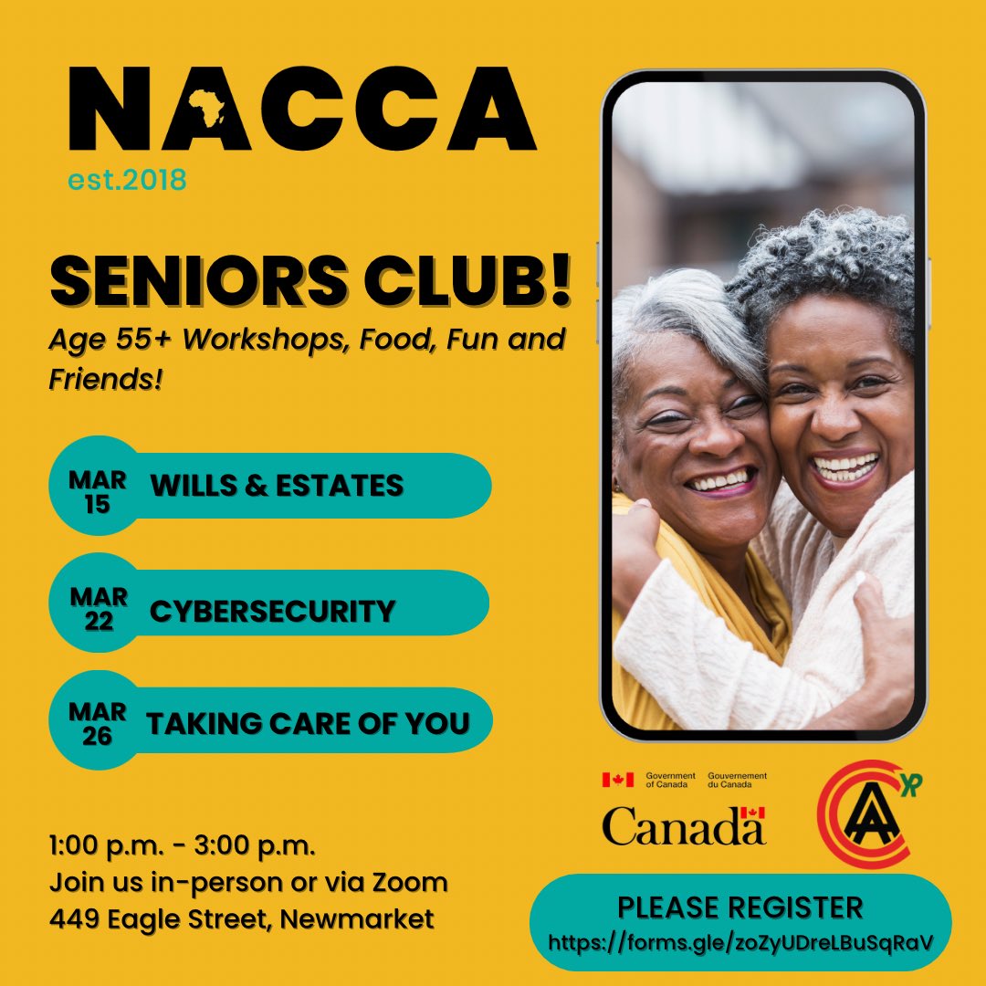 Join us in person at 449 Eagle street or on Zoom for 3 weeks of exciting programming tailored specifically for Blk Seniors 55+. An enriching opportunity to learn, connect, & prioritize your well-being. Refreshments provided. Please use link to register : forms.gle/QsANpnjjbPgoNE…