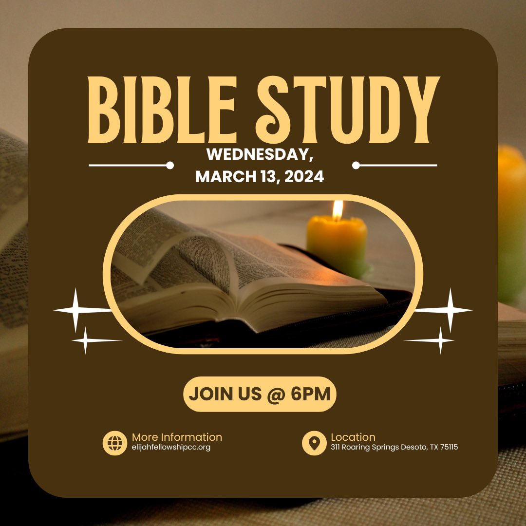 Join us this Wednesday at 6pm as we start a new Bible Study Series entitled: Understanding the Power of the Church. We will convene in the main church building at 310 Roaring Springs Desoto, TX 75115.