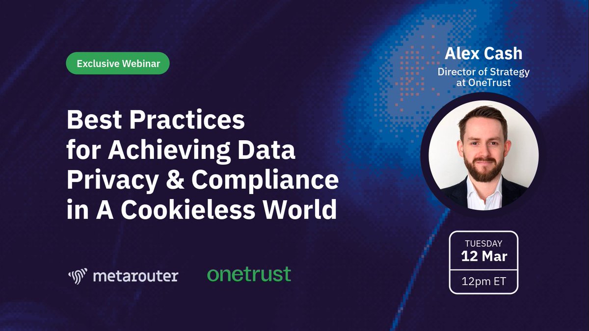 MetaRouter's tweet image. 🚀 Join us tomorrow, March 12, 2024, at 12:00 PM for an exclusive webinar on Digital Compliance in a Cookieless World, presented by MetaRouter and OneTrust. 🌐 

hubs.li/Q02n-4Xs0

#DigitalCompliance #CookielessWorld #MetaRouter #OneTrust #ServerSide #ServerSideRevolution