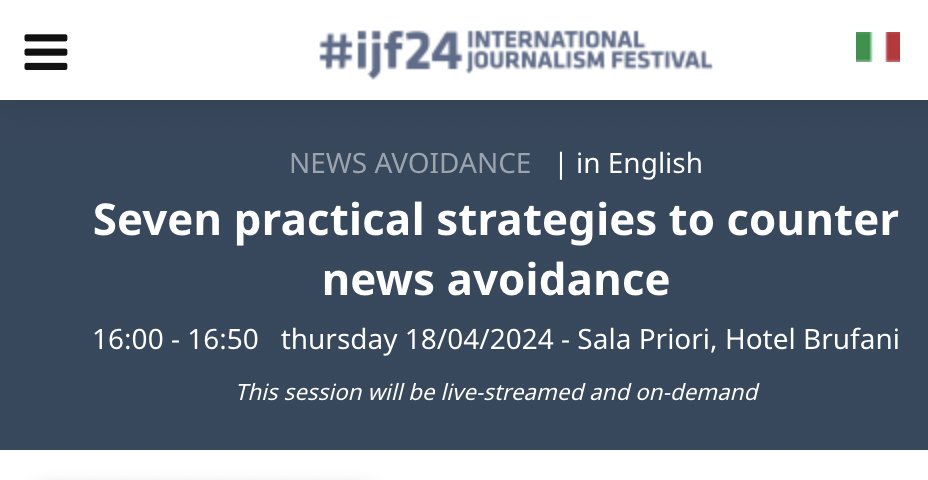 What approaches do you know of to counter news avoidance/fatigue? Solutions journalism, positive news, inspirational stories, diverse newsrooms - does any of this actually work? I'm running a session with @ellen_sch at this year's #ijf24. We'd love to hear your thoughts below 1/2