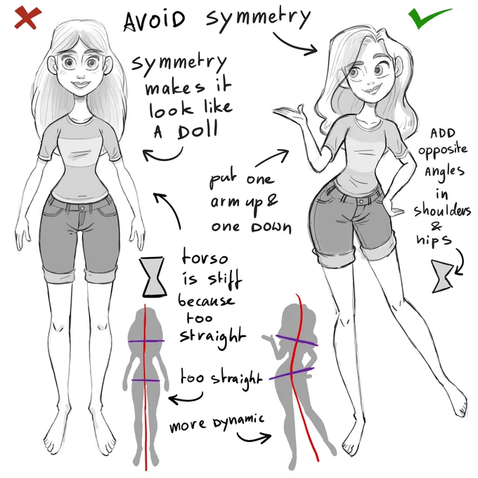 Avoid symmetry when drawing characters! 