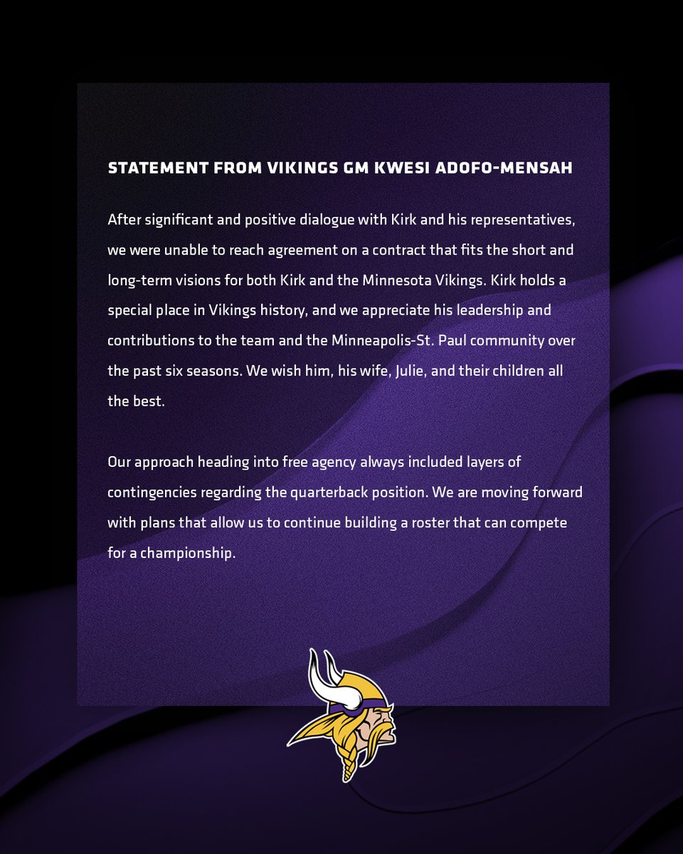 Statement from #Vikings GM Kwesi Adofo-Mensah