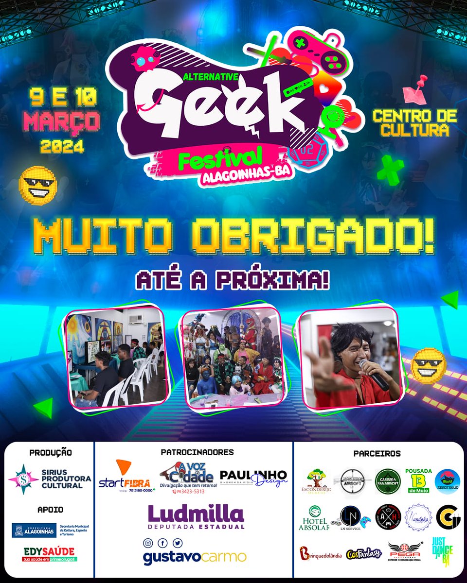 agfbaoficial's tweet image. 🫶 Obrigado pela sua presença!

✨️ Mais uma entrega @siriusprodutora chega ao final e nós só temos a agradecer a TODOS que estiveram conosco!

Que venha a segunda edição do AGF em Alagoinhas! Até breve!

#AGFBA #AlternativeGeekFestival #Alagoinhas #Geek #EventoGeek