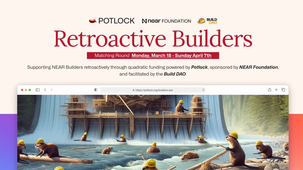 We are proud to announce 💸~$50,000 USD matching pool for NEAR Retroactive Builders 🙏 sponsored by @nearfoundation & facilitated by 🛠️@NearBuilders 

This is a major step into setting a culture on #NEAR, if you build something impactful, funding will come. 

Open source NEAR