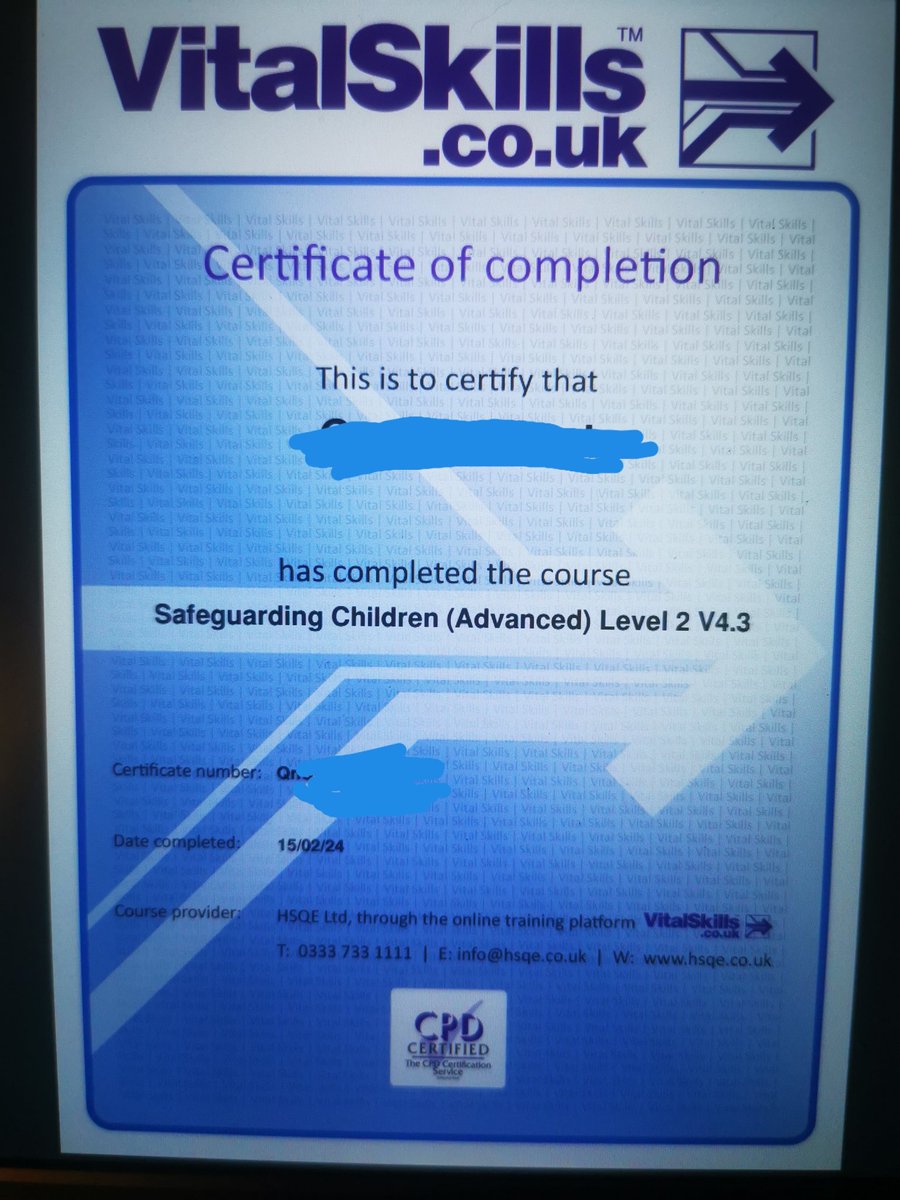 gemmaShort10's tweet photo. I feel so proud of myself for achieving my safeguarding children (Advanced) level 2🥳 https://t.co/7buq0znyo1