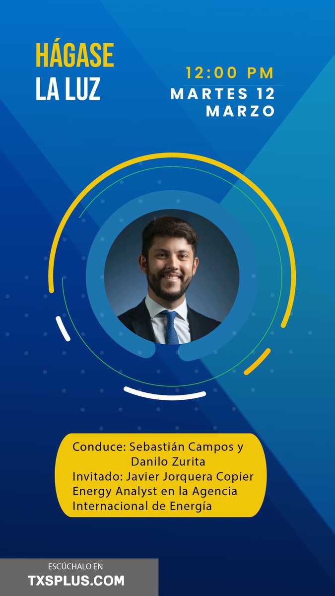 Mar. 12/03, 12.00 hrs (NUEVO HORARIO), conversaremos con Javier Jorquera Copier, Analista de energía en la Agencia Internacional de Energía, para conocer más de esta organización y su impacto en las políticas energéticas regionales. Link? txsplus.com/streaming/
Nos vemos!