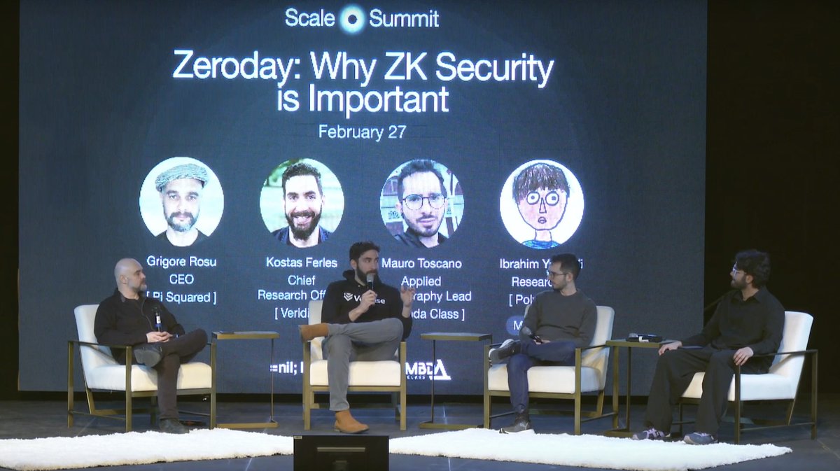 1/ Catch the highlights from the 'Why ZK Security is Vital' panel at ETH Denver with these ZK-security experts:

- @KFerles (Veridise)
- @RosuGrigore (Pi Squared)
- @MauroToscanoDev (Lambda Class)
- @ityusufali (moderator)

Let's dive in! 🧵