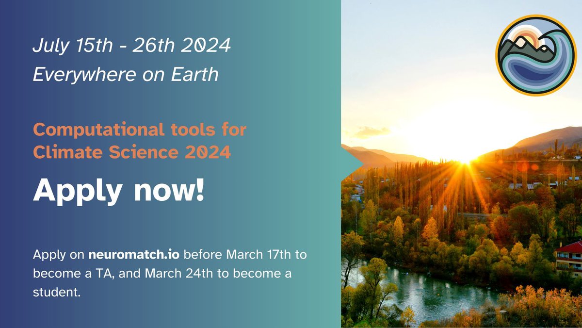 Applications are open for the second annual Climatematch Academy! We've made some awesome updates to the Computational Tools for Climate Science course. You won't want to miss it! 🌍 🌎 🌏 ➡️ Apply to be a student or TA here: neuromatch.io/courses/