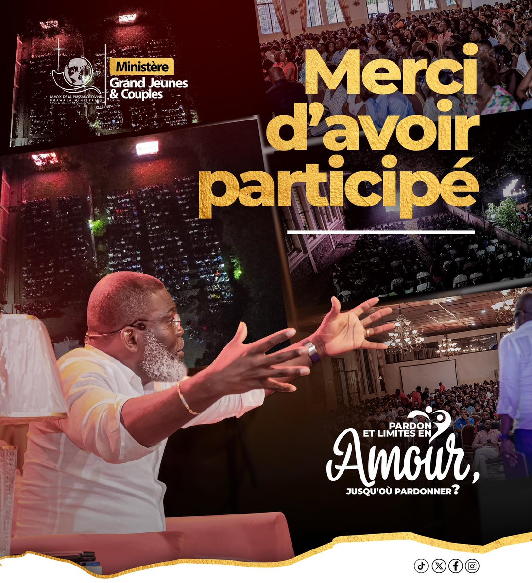 GrandsJeunes's tweet photo. Nous tenons à  vous exprimer notre plus 𝐩𝐫𝐨𝐟𝐨𝐧𝐝𝐞 𝐠𝐫𝐚𝐭𝐢𝐭𝐮𝐝𝐞 👌🏼🙏🏽pour avoir participé à notre première réunion de l’année 2024 📆. 

 #Pardon #MinistèreJeunesEtCouples #prophetefrancisngawala #perefranck #couple https://t.co/LpKJXTQDfc
