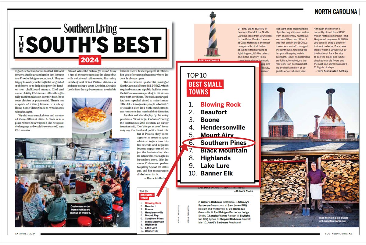 The secret is out! Southern Pines was voted as one of the Top 10 Best Small Towns in North Carolina in <a href="/Southern_Living/">Southern Living</a>'s annual The South's Best survey. It's no surprise to us that this vibrant town made it on the list.