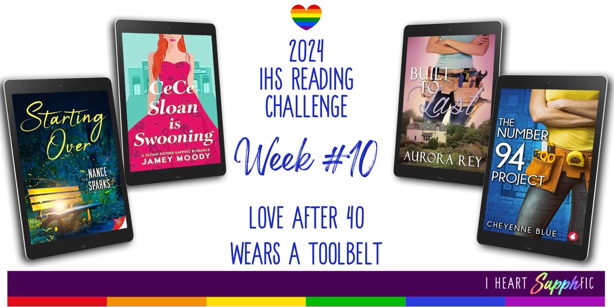 It’s week 10 of the I Heart SapphFic Reading Challenge. There are a lot of reading suggestions for the two categories: Love After 40 & Wears a Toolbelt 13 of the books are on sale! Deets here: bit.ly/43g058c #SapphicBooks