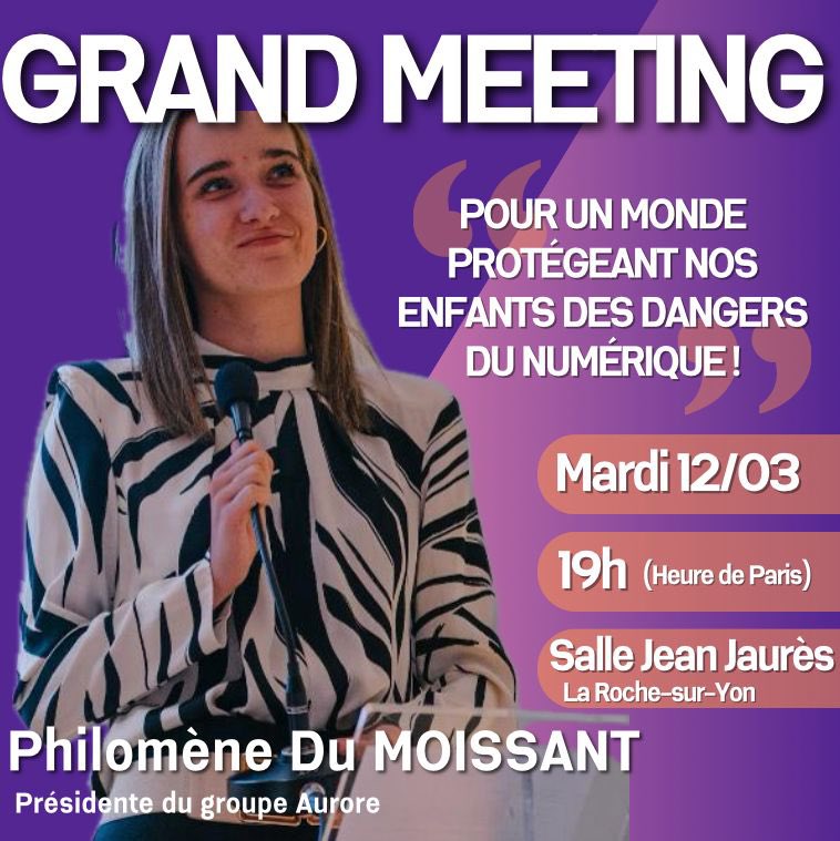 🚨 Demain retrouvez-nous au Grand Meeting de Philomène Du Moissant pour aborder le sujet clé de la majorité numérique et de la lutte contre la haine en ligne !

On vous y attend nombreux ! 

#PrixBadinterPE