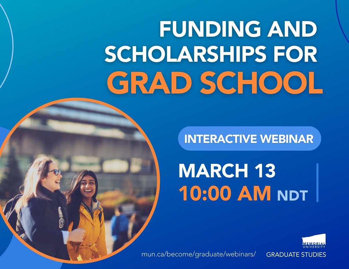 Did you know that Memorial offers competitive funding packages to eligible graduate students, both Canadian and international? Join us for an info session on March 13 at 10 AM to learn about funding and scholarship opportunities. Register: bit.ly/48S3uev