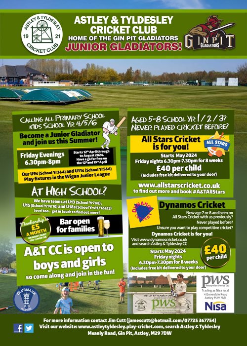ginpitcc's tweet photo. 📣 Junior cricket this summer 🏏 

Kids and your families, come and join A&amp;T for another summer ☀️ of fun!

🌟 All Stars Cricket ages 5-8
🚀 Dynamos Cricket ages 9-11
🏏 Coaching &amp; junior cricket fixtures U9, U11, U13, U15

#JuniorGladiators https://t.co/82YPR66pZR
