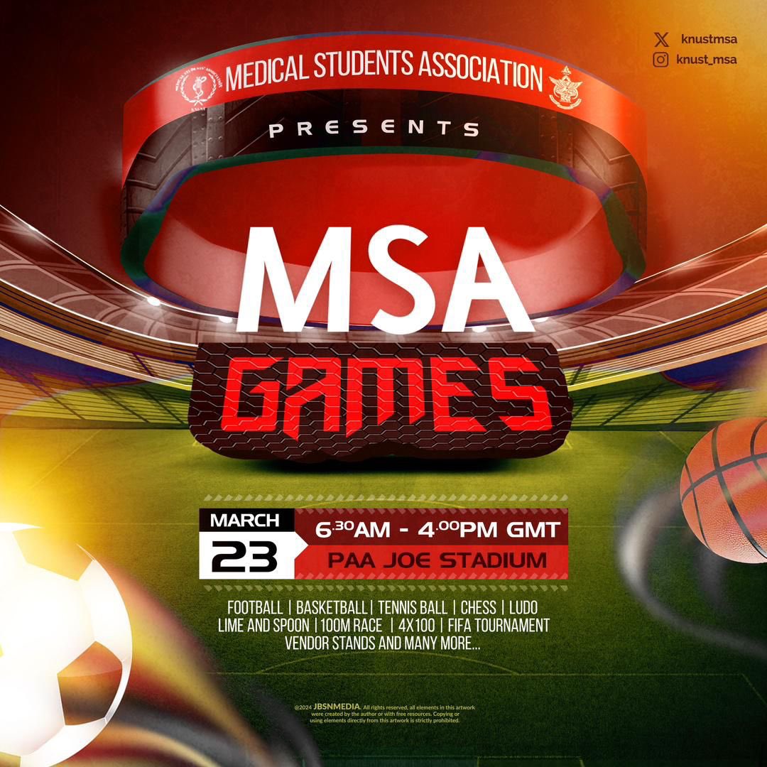 We are thrilled to announce the set date, time and venue for the upcoming Games extravaganza! Get ready to witness unparalleled athleticism, breathtaking performances, and unforgettable moments. #KNUSTMSAGAMES24