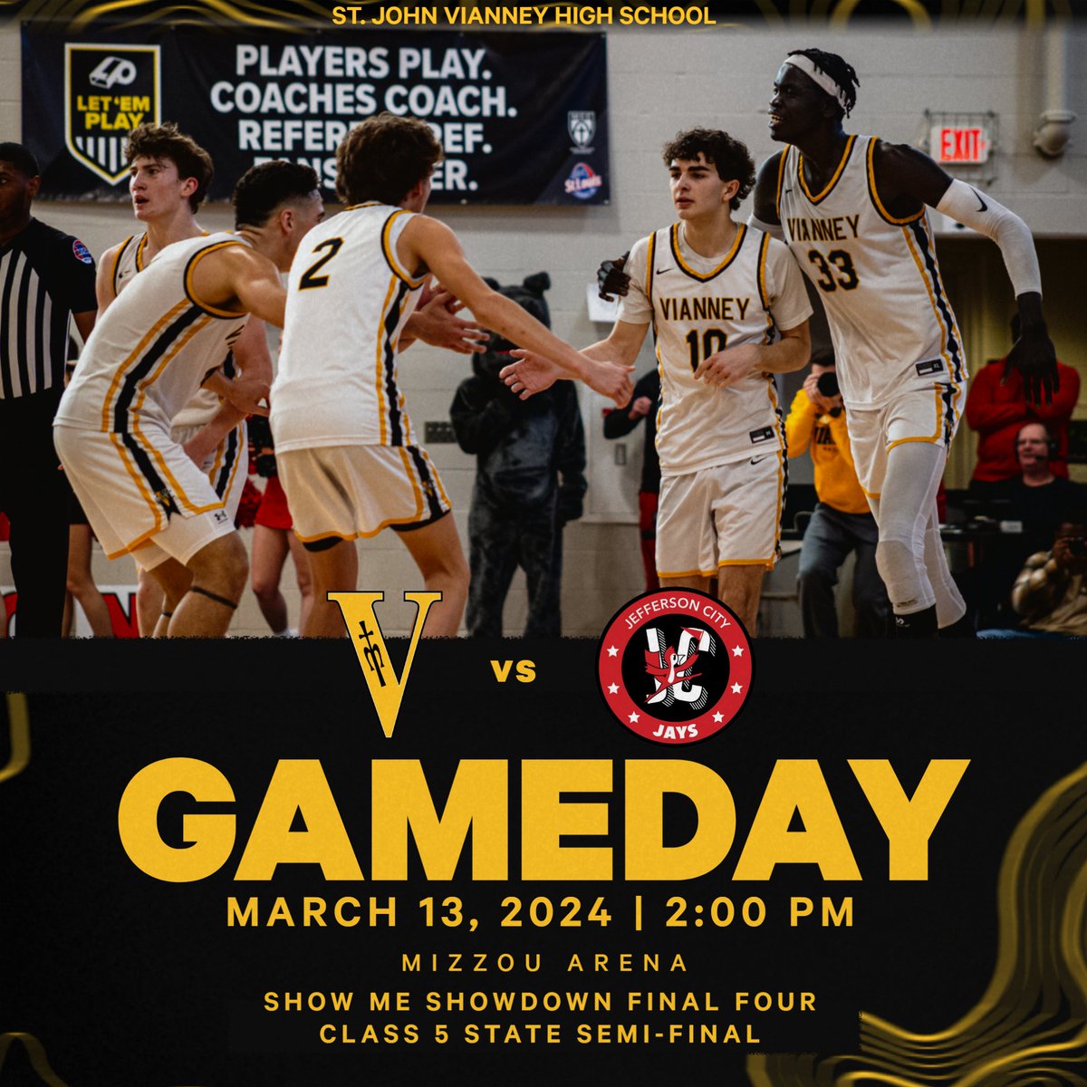 It's Gameday! Your Vianney Griffins play Jefferson City High School in the Class 5 Final Four at Mizzou Arena today at 2 pm.
Tickets: mshsaa.org/Tickets.aspx
Livestream link: mshsaa.tv/?B=1015522
