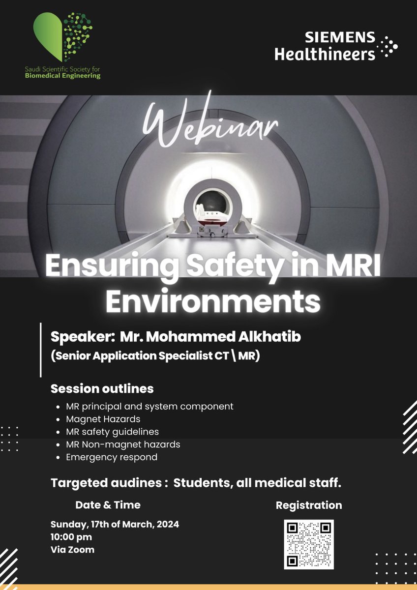 يسر #SSSBE دعوتكم لحضور دورة تدريبية عن بعد بعنوان "Ensuring Safety in MRI Environments"

🗓️يوم الأحد، الموافق 17 مارس 2024 م
🕙في تمام الساعة 10:00 م

للتسجيل من خلال الرابط التالي:
docs.google.com/forms/d/e/1FAI…
