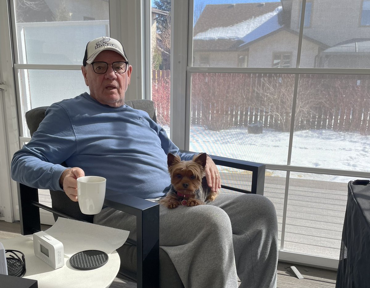 After our morning walk Dad was able to have coffee in the sunroom! #Springiscoming