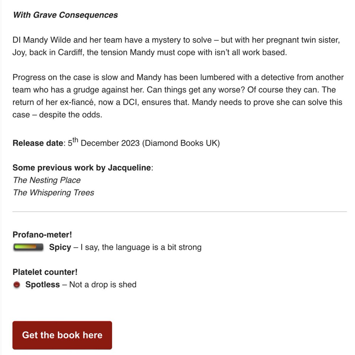 With Grave Consequences by @DIMandyWilde featured in @The_CWA Case Files #66 newsletter. Subscribe at thecra.co.uk & get your own copy of ‘With Grave Consequences’ from our website diamondbooks.uk 📚 #DiamondCrime #CrimeFiction #BooksWorthReading