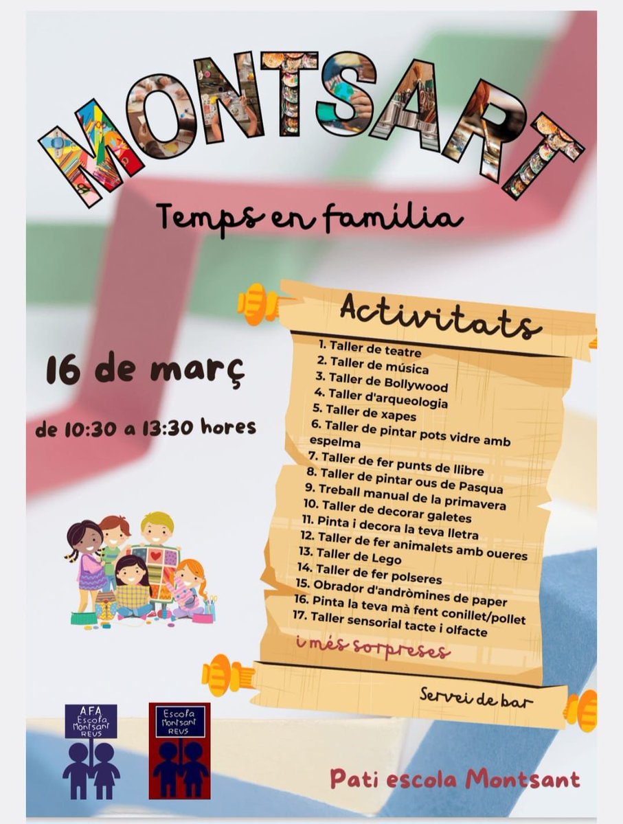 Aquest dissabte! No us ho perdeu!

#escolamontsantreus #afaescolamontsantreus #montsart #famíliescompromeses #XEPR