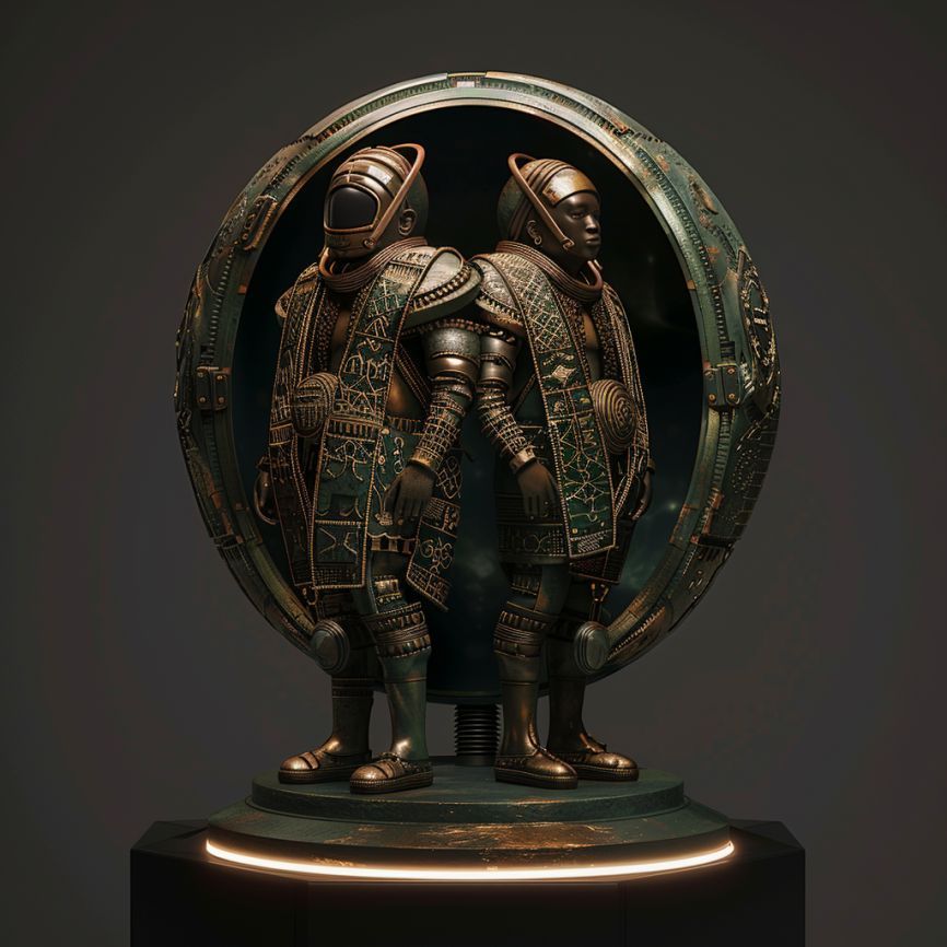 Amongst the stars, our Ancestral Astronauts navigate, bronze vessels gleaming with ancient wisdom and future aspirations. An African future, boundless and bright, first seen in the dreams of today. #ImagineTheFuture #AfricanFuture #Nextgenbronzes