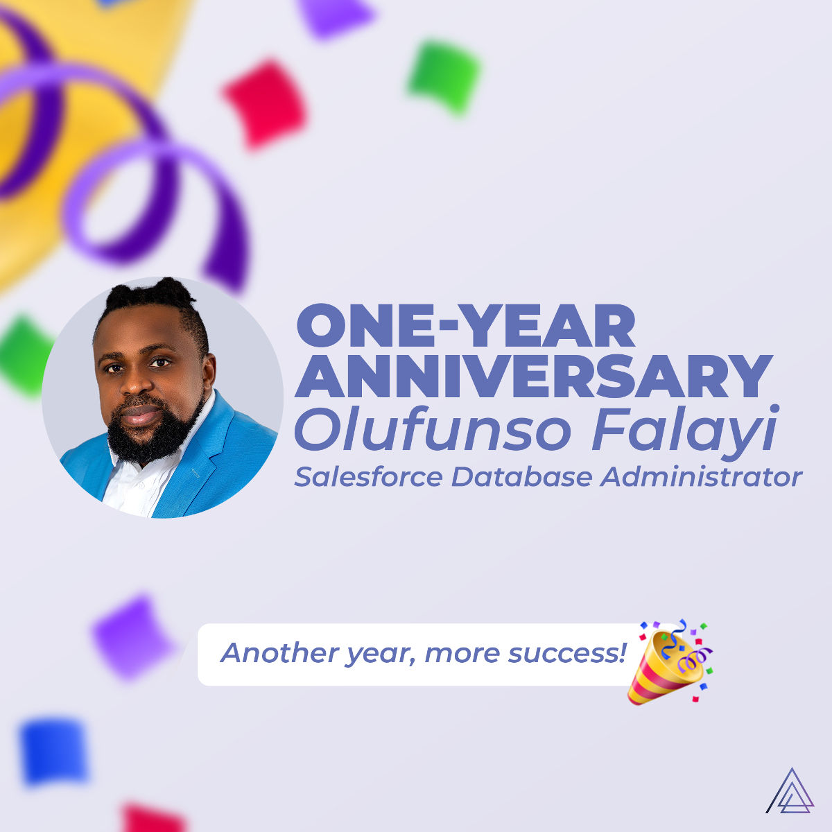 CoreAffinitycom's tweet image. Celebrating a milestone! 🌟 

Congratulations to Olufunso Falayi on his One-Year Anniversary as Salesforce Database Administrator. 

Here&apos;s to another year of outstanding achievements and success! 🚀 

#Anniversary #BusinessExcellence #Leadership #CoreAffinity