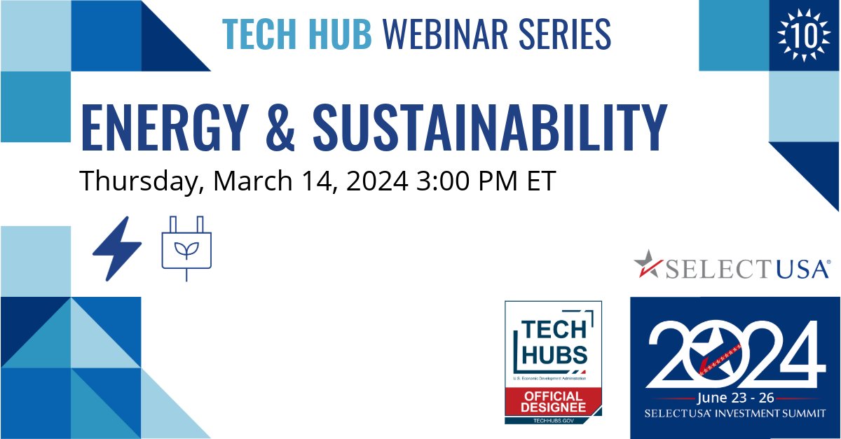 SelectUSA's tweet photo. SelectUSA invites international companies to join this webinar to learn more about @US_EDA Regional Technology and Innovation Hubs (Tech Hubs) in the energy and sustainability industries from around the U.S.

Learn more and REGISTER NOW 🔽🔽🔽
https://t.co/bDflQWJxYg https://t.co/OkADcn9VF4