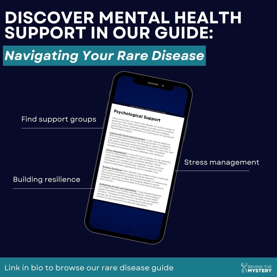 During #BrainAwarenessWeek, we highlight the importance of mental health within the #rarediseasecommunity.🧠 🧬

Refer to our guide, 'Navigating Your Rare Disease,' for psychological support, stress management, and more

Link in our bio. 🔗

#BehindTheMystery #RareDisease