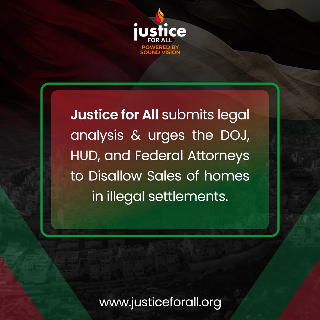 JFAorg's tweet photo. Last week, Justice for All (JFA) made formal submissions to @TheJusticeDept & @HUDgov to investigate and disallow sales in NJ and NY of illegal settlements in the West Bank. JFA also submitted legal analysis to District attorneys in NJ, Eastern & Northern NY where the Israeli real estate events were taking place, explaining the violations of international law, federal law, UN guiding principles, & US policy.

Read our statement here👇🏻

https://t.co/dZQ9qdk4q6