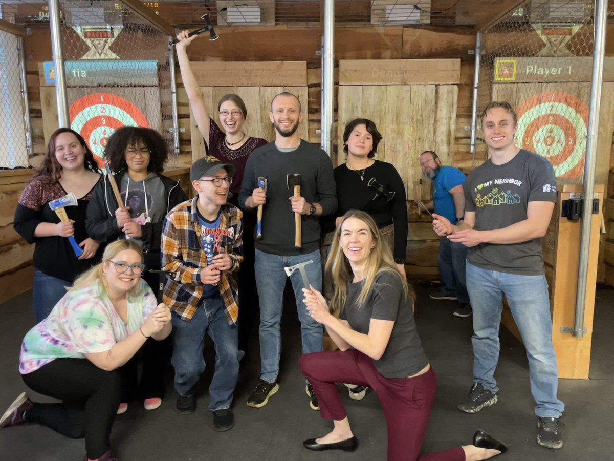 jessetreeidaho's tweet photo. Every quarter our Operations Manager, Cassandra, plans a unique experience for our team to come together and enjoy one another's company. This time we did axe throwing! 

Thanks, Cassandra for the amazing work you do for our Jesse Tree team! https://t.co/J8ppNtaQbg
