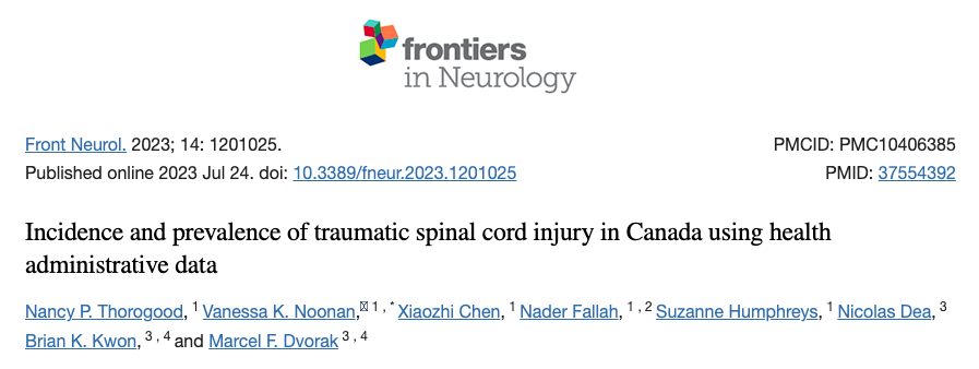 ICORD_SCI's tweet photo. How many people sustain a traumatic spinal cord injury (#SCI) each year in Canada and how many Canadians are living with a traumatic SCI? Learn more in this epidemiological study by the ICORD Managing Director, Dr. Nancy Thorogood, and her colleagues: https://t.co/ZeMCdVDavD https://t.co/sDH5oIqbAk