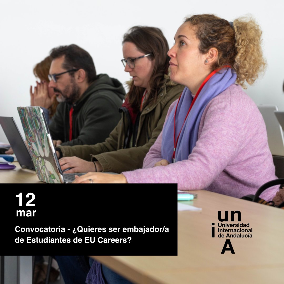 🎓 ¿Quieres ser embajador/a de Estudiantes de @EU_Careers? 👉 Si eres estudiante de la UNIA y deseas adquirir experiencia laboral en el ámbito de la UE, esta es tu oportunidad. 🗓️¡Inscríbete del 12 al 14 de marzo! ℹ️Más información: unia.es/agenda/convoca… #UECareers #somosUNIA