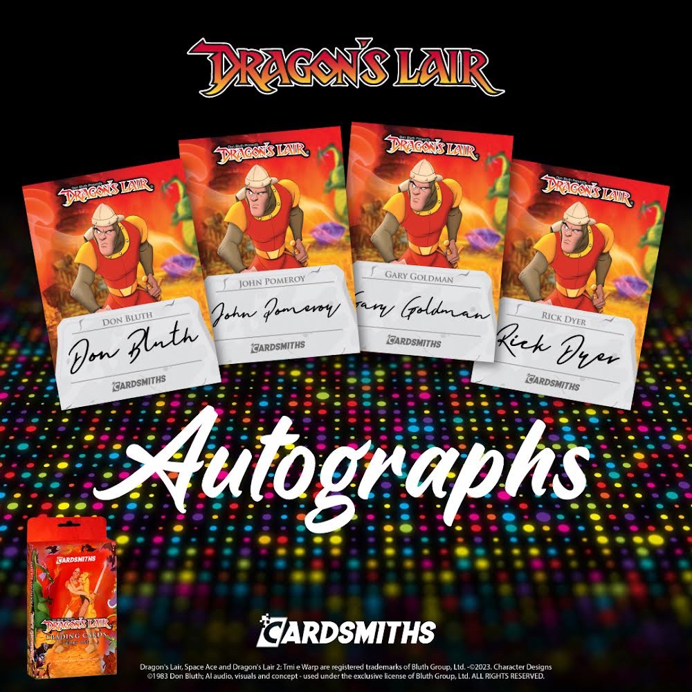 Look for the Autographed Cards of Dragon’s Lair voice actors as inserts in the upcoming Series 1 in May! Many great inserts featuring all of your favorite characters! Pre order your Collectors Boxes today!

#DragonsLair
#Cardsmiths
#TradingCards