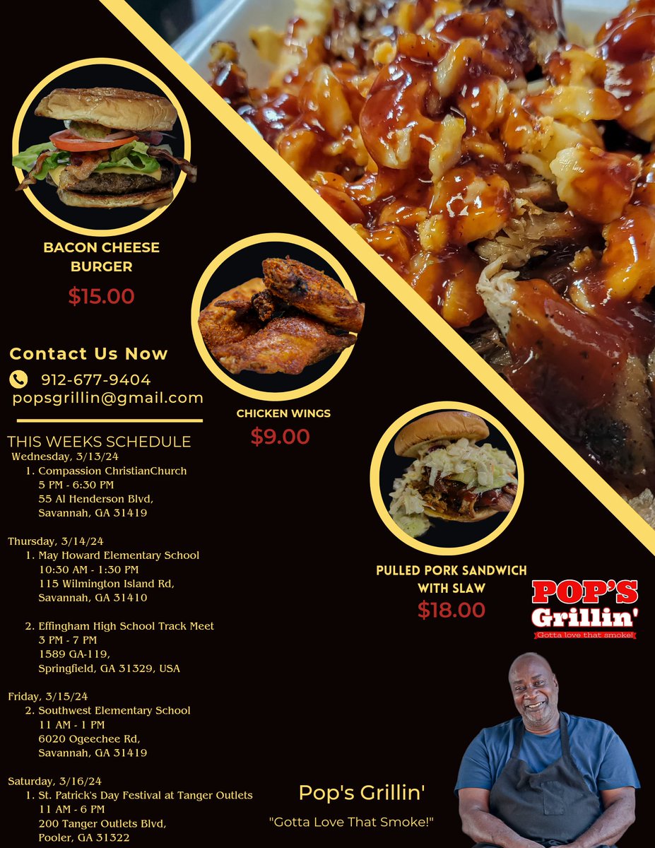 PopsGrillinFans's tweet image. 📢 Schedule For The Week 

Here is this week's schedule. Swing by and grab some food for you and the family. Are you thinking about ribs? See you soon...

#foodtruck #foodie #popsgrillin  #Savannah #georgiafoodie #GA #popsgrillin 
#instagram #instadaily 
#fries #pulledpork