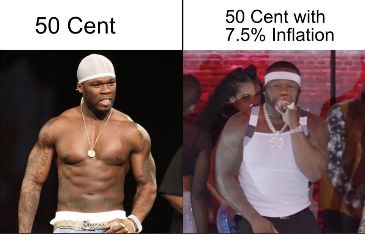 🔹 Posting a meme every day until the year-end challenge: Inflation hit  hard, should have kept 50 Bitcoin sats instead! #50Cent