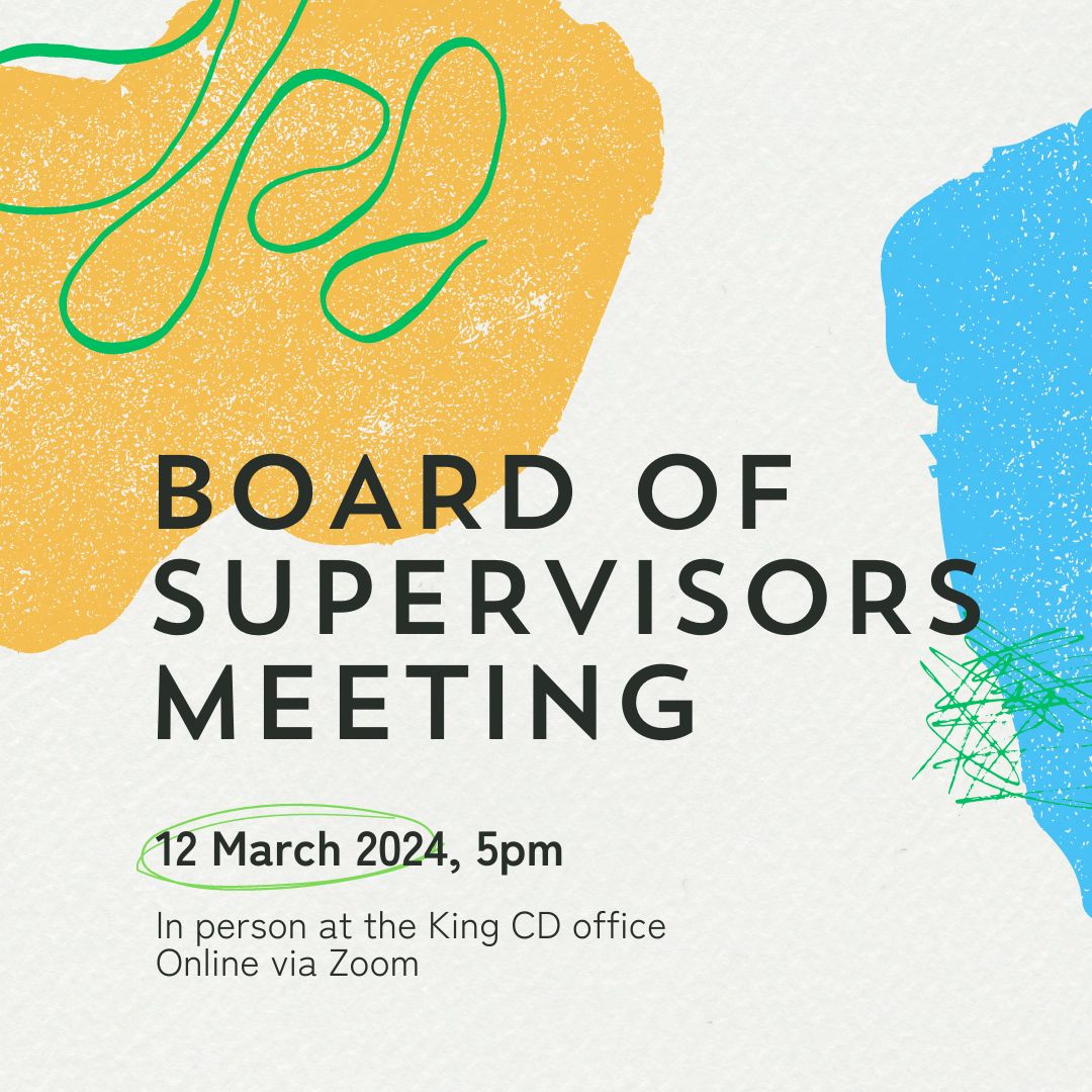 BBB_KCD's tweet photo. The King Conservation District Board of Supervisors meets tomorrow, March 12, at 5pm. This is a public meeting, and can be attended online or in person. You can find more information, including an agenda and Zoom link, on our website:
https://t.co/Kjl9DYsVoj https://t.co/BnnitXn8Ir