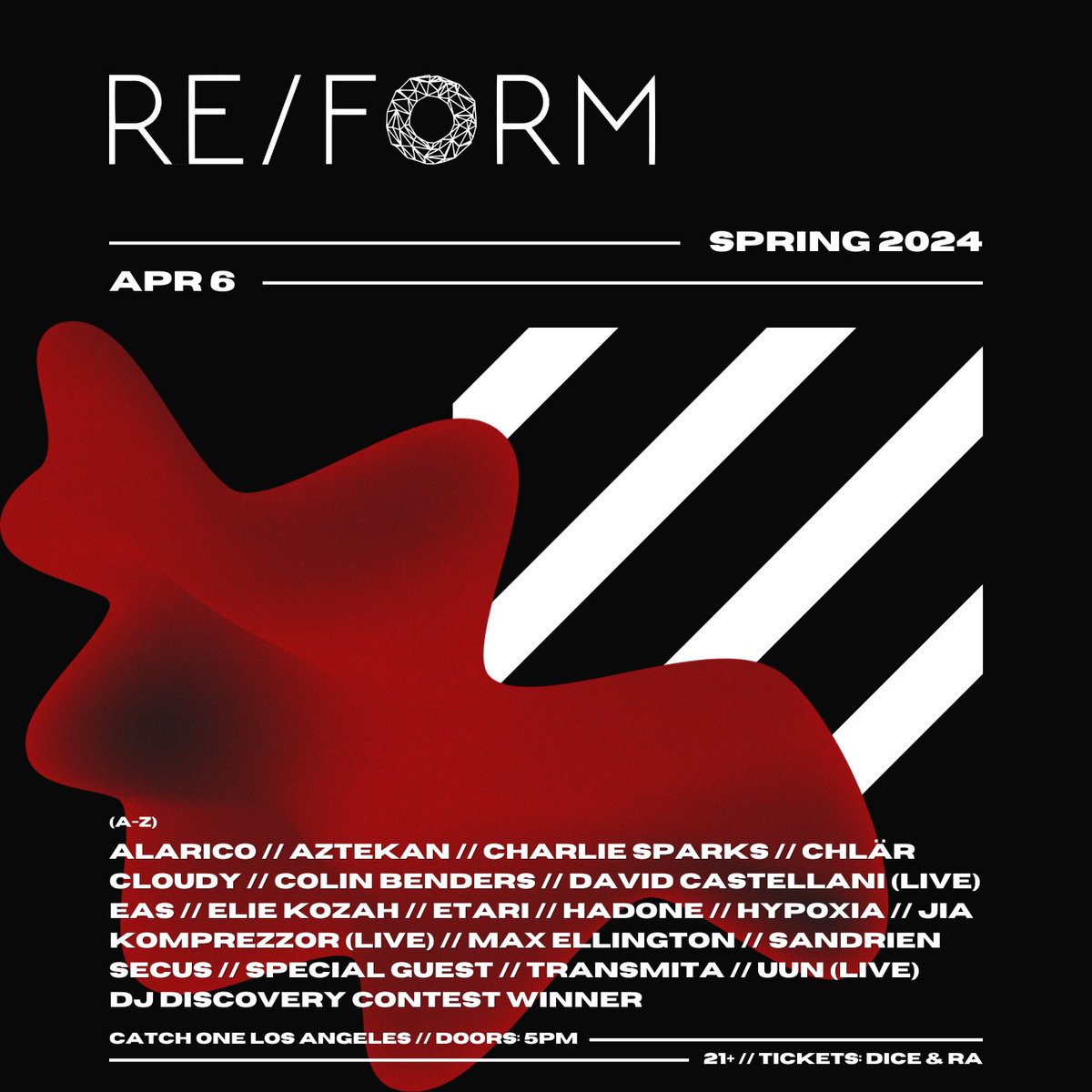 6AMGroup's tweet photo. On April 6th @reformpresents brings Charlie Sparks, Alarico, Chlär, Hadone, Cloudy, Colin Benders, Hypoxia, Sandrien, Uun and many more artists to LA!

7 LA debuts 
A Live techno room 
An ambient room 
5pm-2am with Afterparty TBA 

🎟️ https://t.co/nwfDIHb41A https://t.co/FSUl6LXiuR