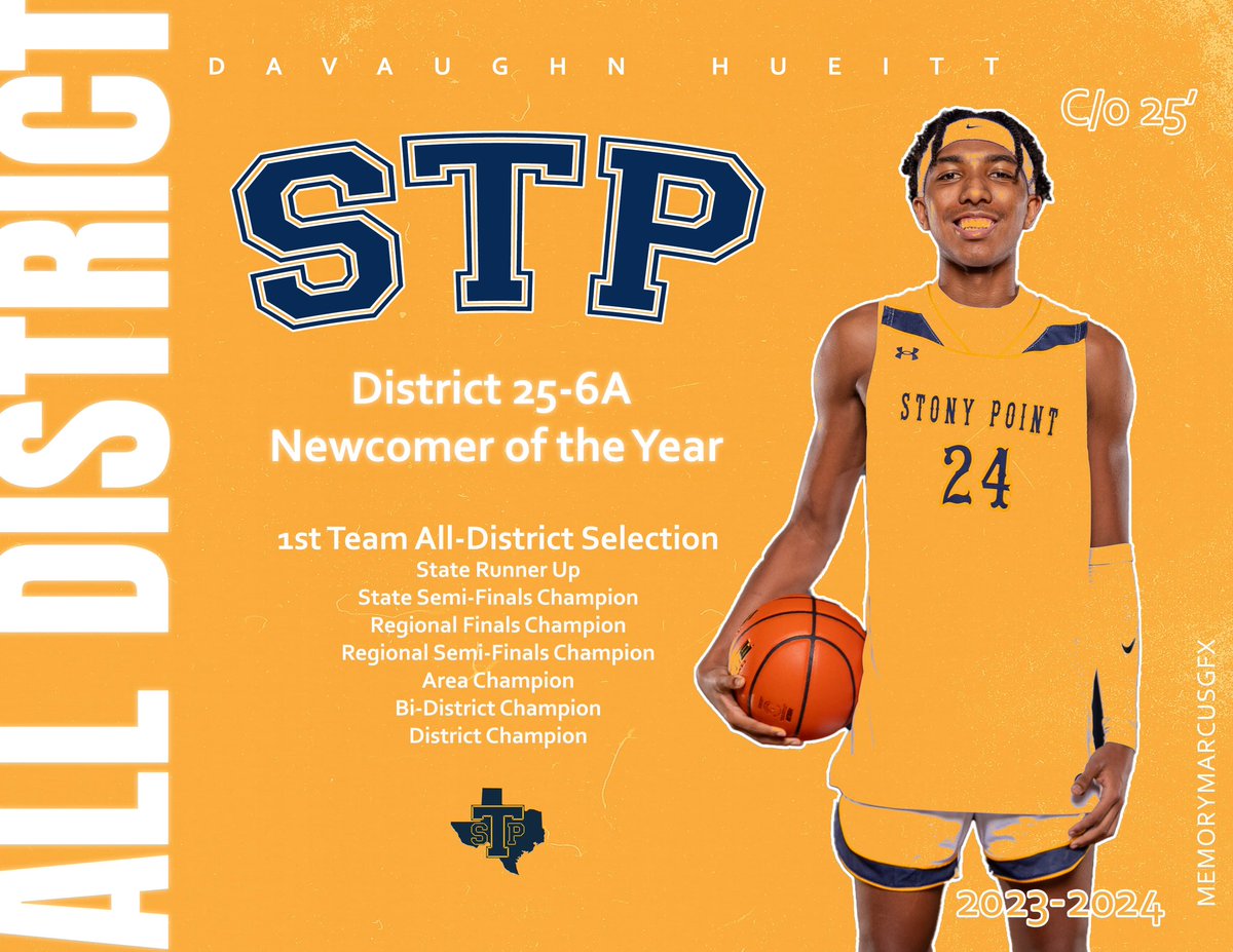 STPTigerHoops's tweet image. ▶️ @DavaughnHueitt selected as the 25-6A 🏀 Newcomer of the Year for the 2023-2024 season. @RoundRockISD 

📈 Stock riser ⬆️ 

🐅🏀: 🇨🇱 6A State Runner Up (Historic 38-2 season, best in school history) @statesman @MaxPreps @Tabchoops @txuilbasketball #memorymarcusgfx