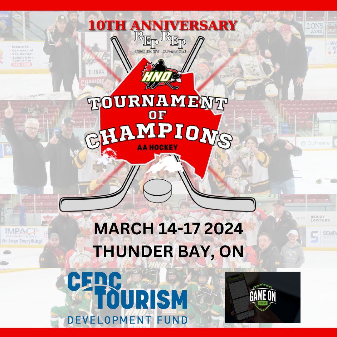 The HNO/REP Security Tournament of Champions 2024 is just days away! Schedule/Standings: app.gameonmobile.com/.../24064/leag… A HUGE thank you to the tournament title sponsor, REP Security as well as the CEDC Tourism Development Fund for proudly supporting the tournament! @ThunderBayCEDC #TOC