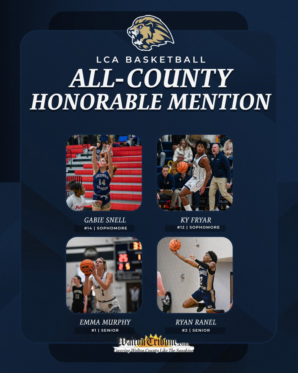 Congratulations to our Basketball Players as the post season accolades continue to roll in. Walton County Co-Player of the Year: Sanai Cyrus, All-First Team: Addi Petitt, Devin Larry, and Banks Pourchier Honorable Mention: Gabie Snell, Emma Murphy, Ky Fryar, and Ryan Ranel