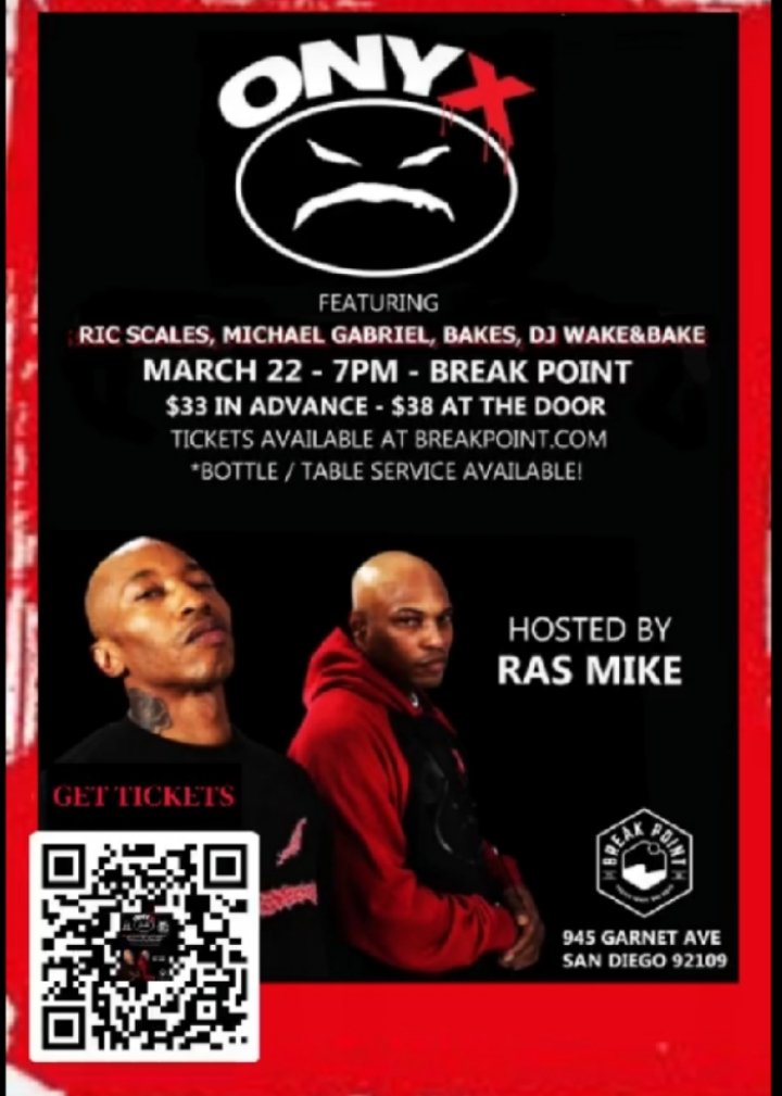 Hip hop Royalty <a href="/ONYX_HQ/">ONYX</a> March 22nd in San Diego  at Breakpoint in Pacific Beach 
www. Breakpointpb.com