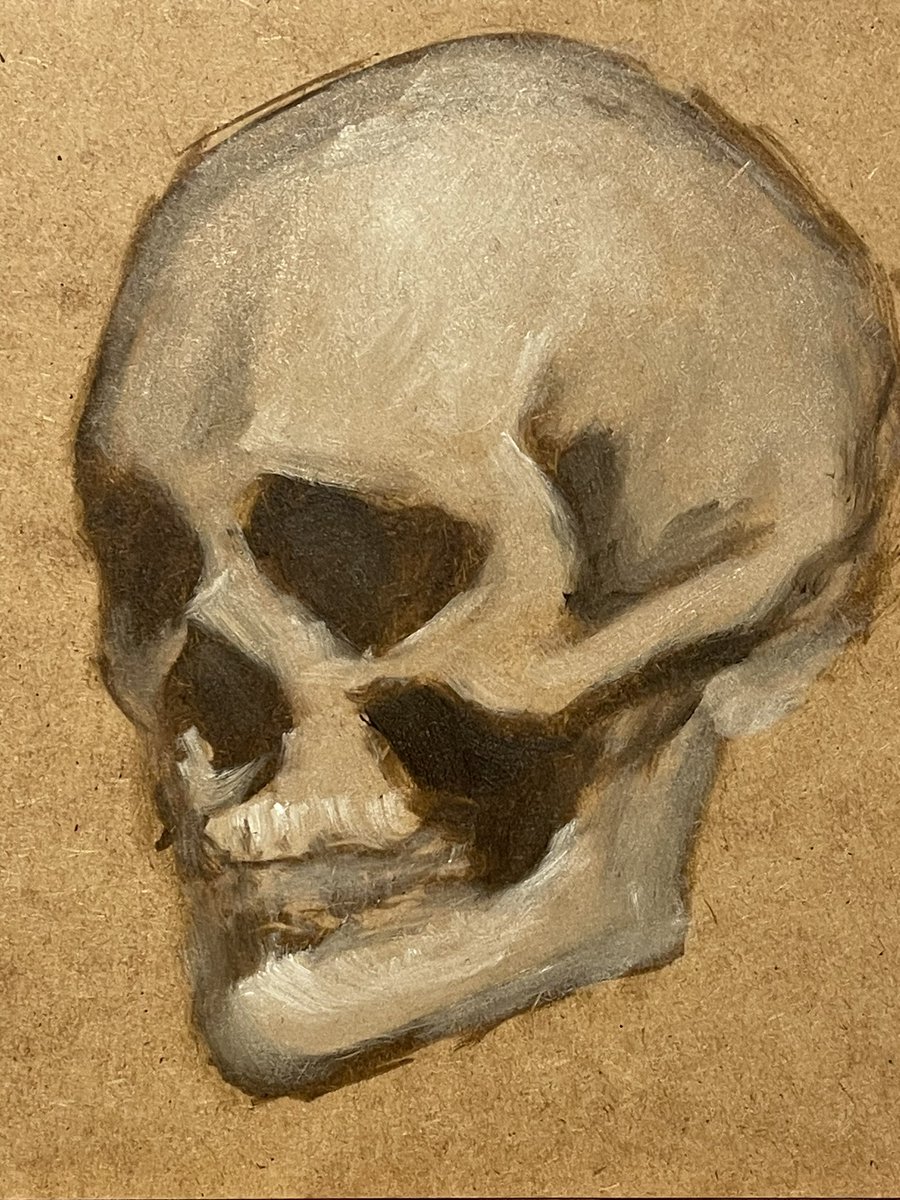 crzndemagnolias's tweet image. quick skull study
oils on wood