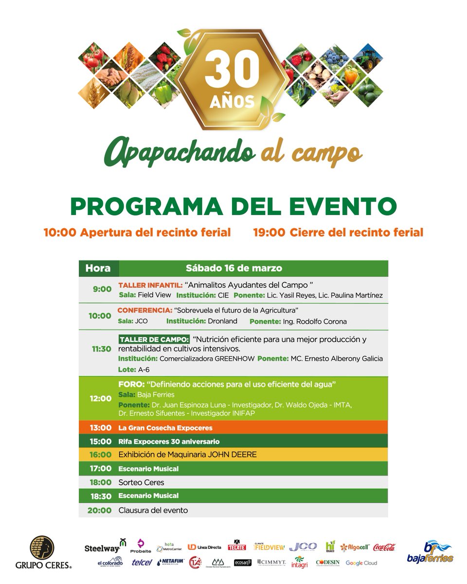 Te presentamos el programa general de #Expoceres2024. 🌱
Prepárate para tres días llenos de #conocimiento, #tecnología y #negocios en  #LaMásAgroDeMX. ¡Te esperamos del 14 al 16 de marzo!
📍 Carretera internacional México 15, Los Mochis - Navojoa km3
📲 expoceres.com.mx